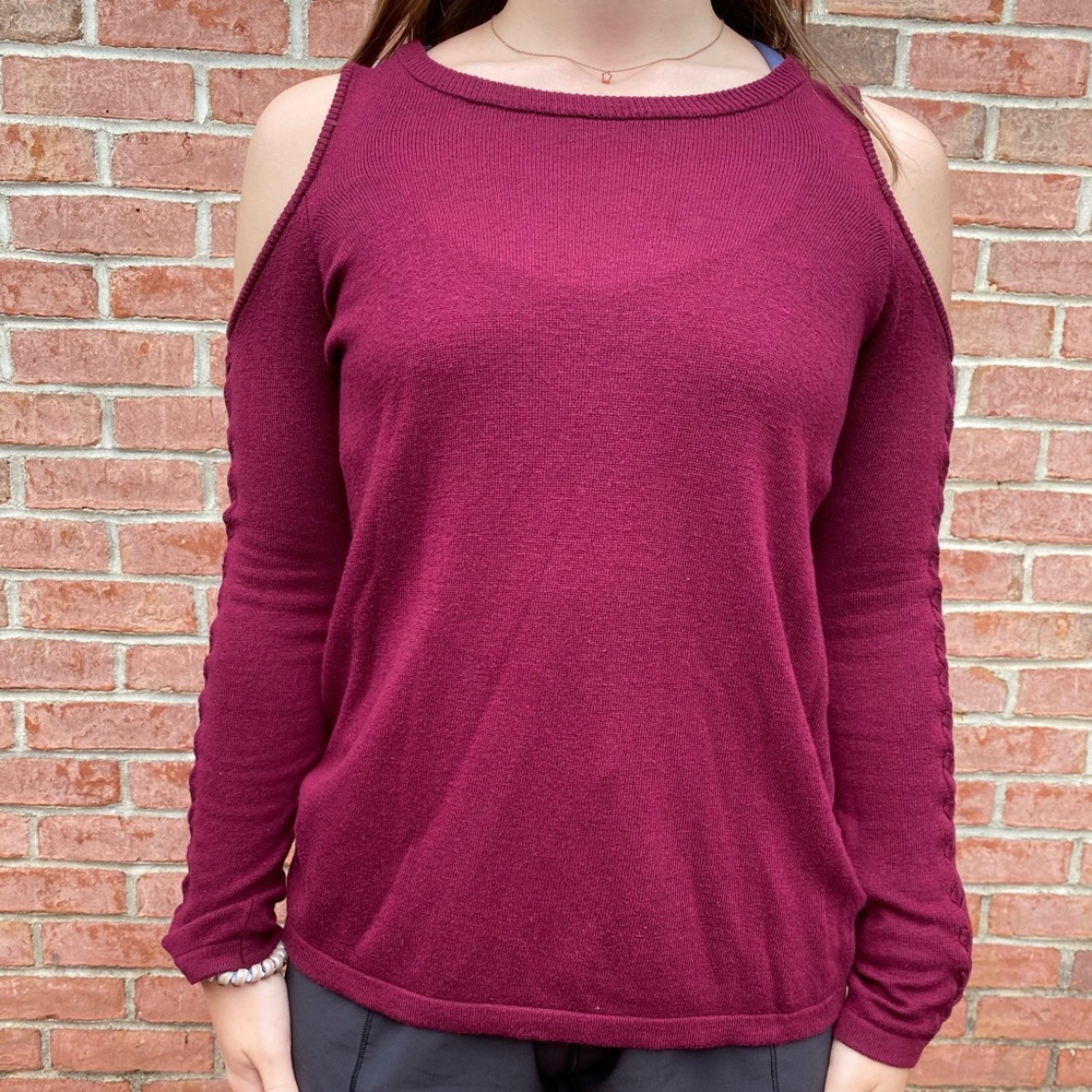 Pink Republic Maroon Sweater with Shoulder Cut Out